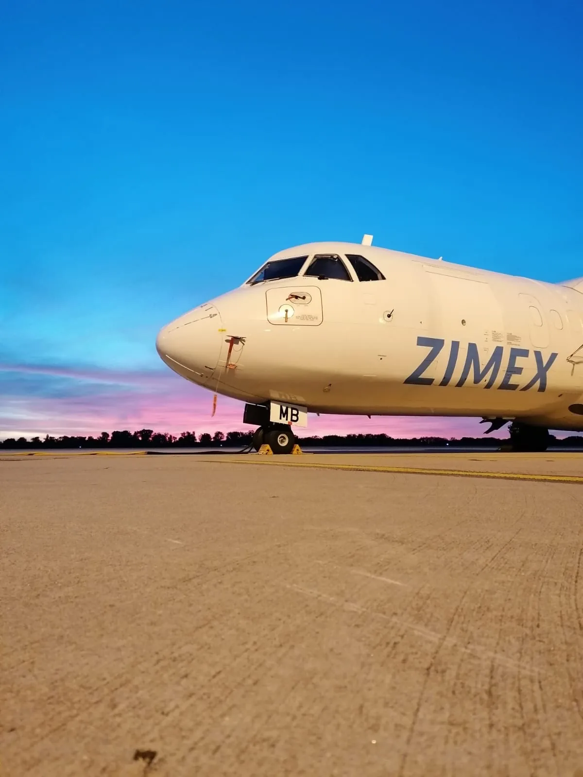 The nose of a Zimex ATR at dusk.