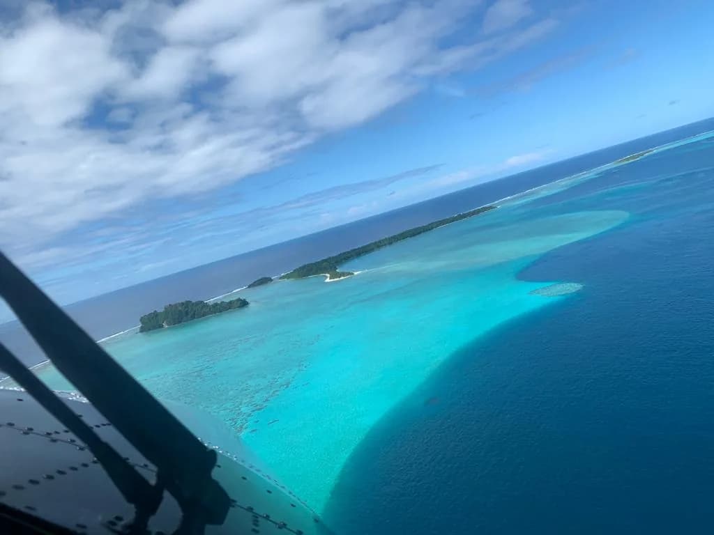 A lagoon in French Polynesia seen from the cockpit.