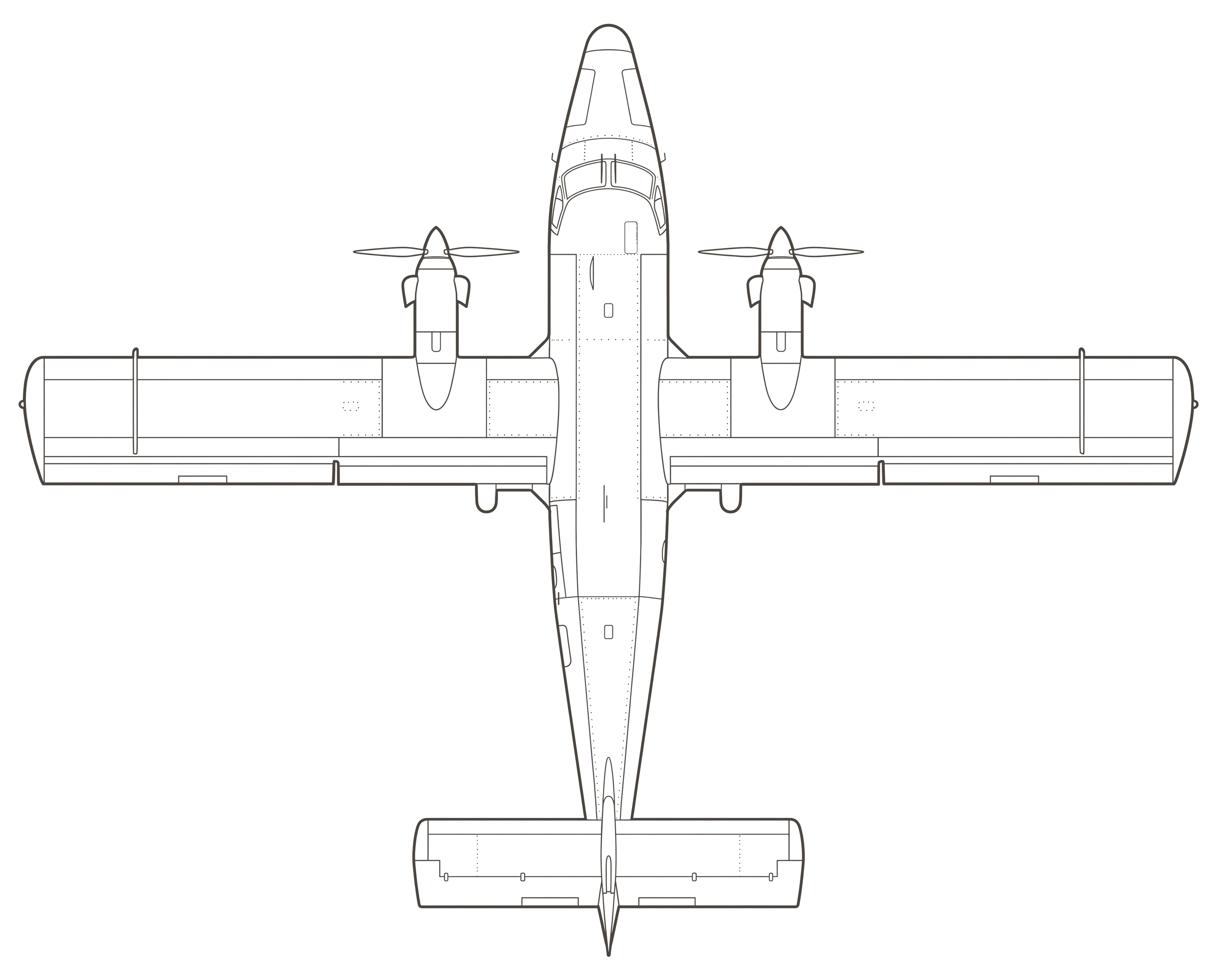 Twin Otter, top view line drawing